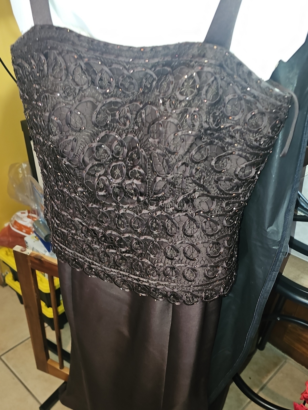 Jovani Brown Silk Evening Dress With Embellishments Size 10 Like New